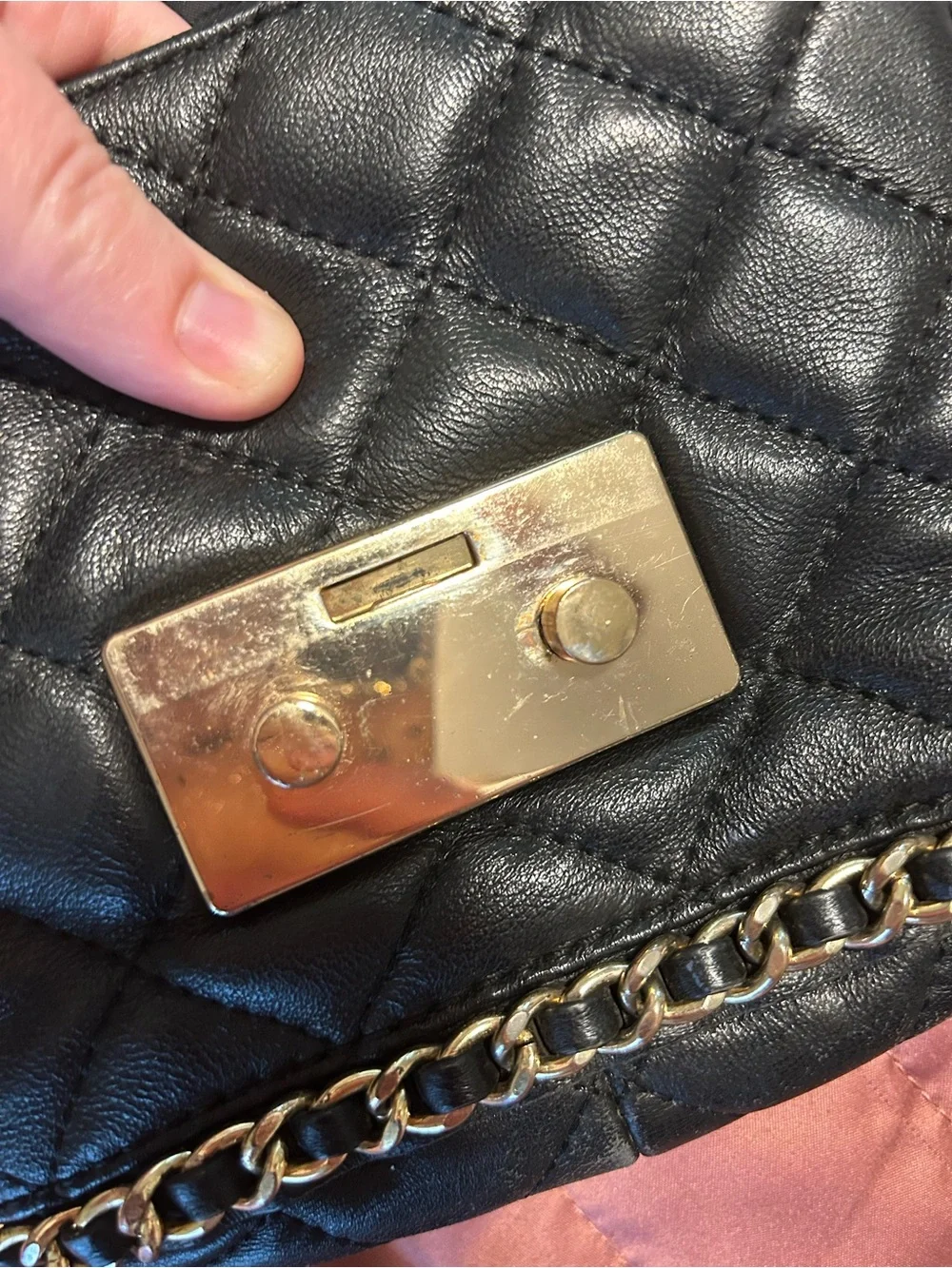 Michael Kors Black Quilted Crossbody with Gold Chain Trim